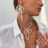 Pearl Earrings and Rice Pearl Bow Earrings and Necklace Two-Piece Set