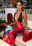 Women Summer Sexy V-Neck Printed Sleeveless Strap Dress