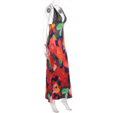 Women Summer Sexy V-Neck Printed Sleeveless Strap Dress