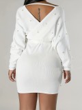 Women Beaded Casual Long-Sleeved Solid Off-The-Shoulder Dress