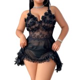 Plus-Size Women Lace See-Through Valentine's Day Nightdress, Thong Sexy Lingerie