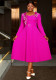 Plus-Size Women Elegant Rose Long-Sleeved Ruffled V-Neck Formal Party Pleated Dress