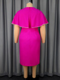Plus-Size Women Rose Ruffle Round Neck Cape Bodycon Dress