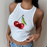 Women Cherry Letter Print Tank Top