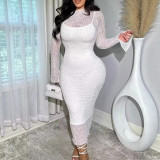 Women Lace Sleeve See-Through Sleeve Sexy Dress