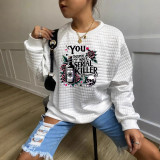 Women Autumn/Winter Long-Sleeved Round Neck Plaid Print Hoodies