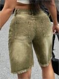 Women Brown Gradient Denim Shorts with Frayed Edges