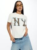 Women Round Neck Short-Sleeved Leopard Letter Print Summer T-Shirt
