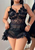 Plus-Size Women Lace See-Through Valentine's Day Nightdress, Thong Sexy Lingerie Plus-Size Women Lace See-Through Valentine's Day Nightdress, Thong Sexy Lingerie