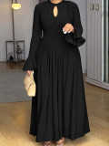 Plus-Size Women Black Elegant Bell Bottom Long-Sleeved Maxi Dress