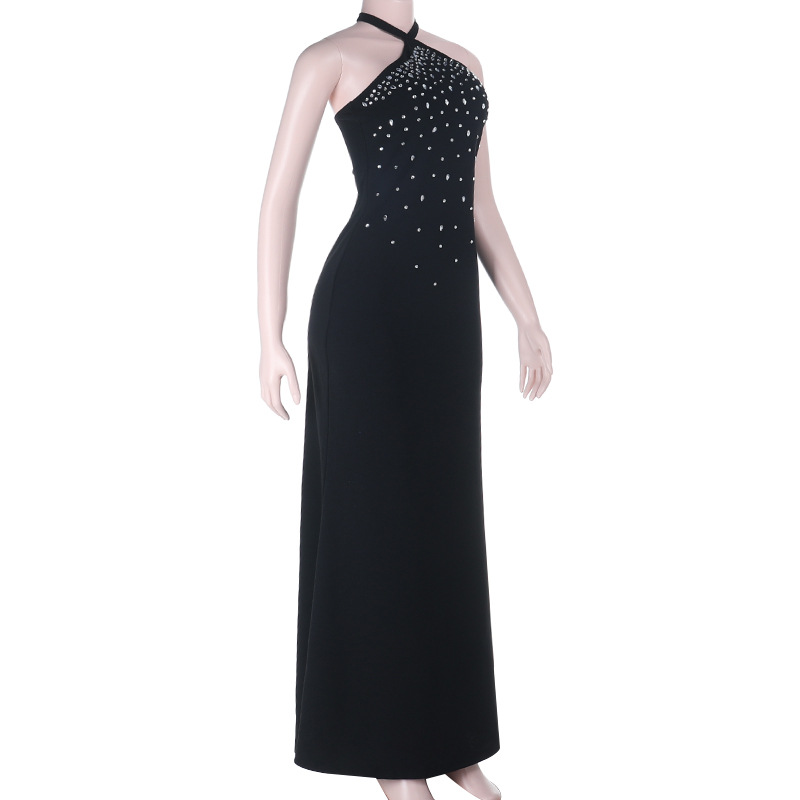 Women Autumn/Winter Halter Neck Beaded Party Dress Sexy Backless Dress
