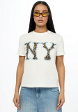 Women Round Neck Short-Sleeved Leopard Letter Print Summer T-Shirt