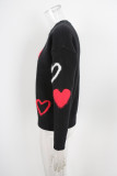 Spring Sweater Heart Print Valentine's Day Sweater Round Neck Knit Pullover Top