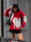 Trendy Print Lace Trim Round Neck Top