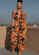 Halter Neck High Waist Print Slim Wasit Wide Leg Jumpsuit