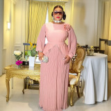 Africa Plus Size Women's Long Sleeve Elegant Pleated Formal Party Gown