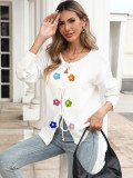Women's Knit Outerwear Autumn Winter Lace-Up Bow Crochet Patchwork Cardigan