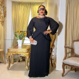 Africa Plus Size Women's Long Sleeve Elegant Pleated Formal Party Gown