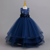 Embroidered Sequin Sleeveless Puffy Dress Girls Princess Dress Floral Mesh Long Gown