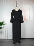Africa Plus Size Women's Long Sleeve Elegant Pleated Formal Party Gown