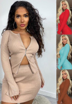 Spring Summer Women's Fashion Zipper Ribbed Long Sleeve Top & Short Skirt Two-Piece Set Spring Summer Women's Fashion Zipper Ribbed Long Sleeve Top & Short Skirt Two-Piece Set