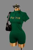 Women Summer Letter Printed Sexy Solid Top and Shorts Two-Piece Set