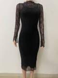 Women Lace Sleeve See-Through Sleeve Sexy Dress