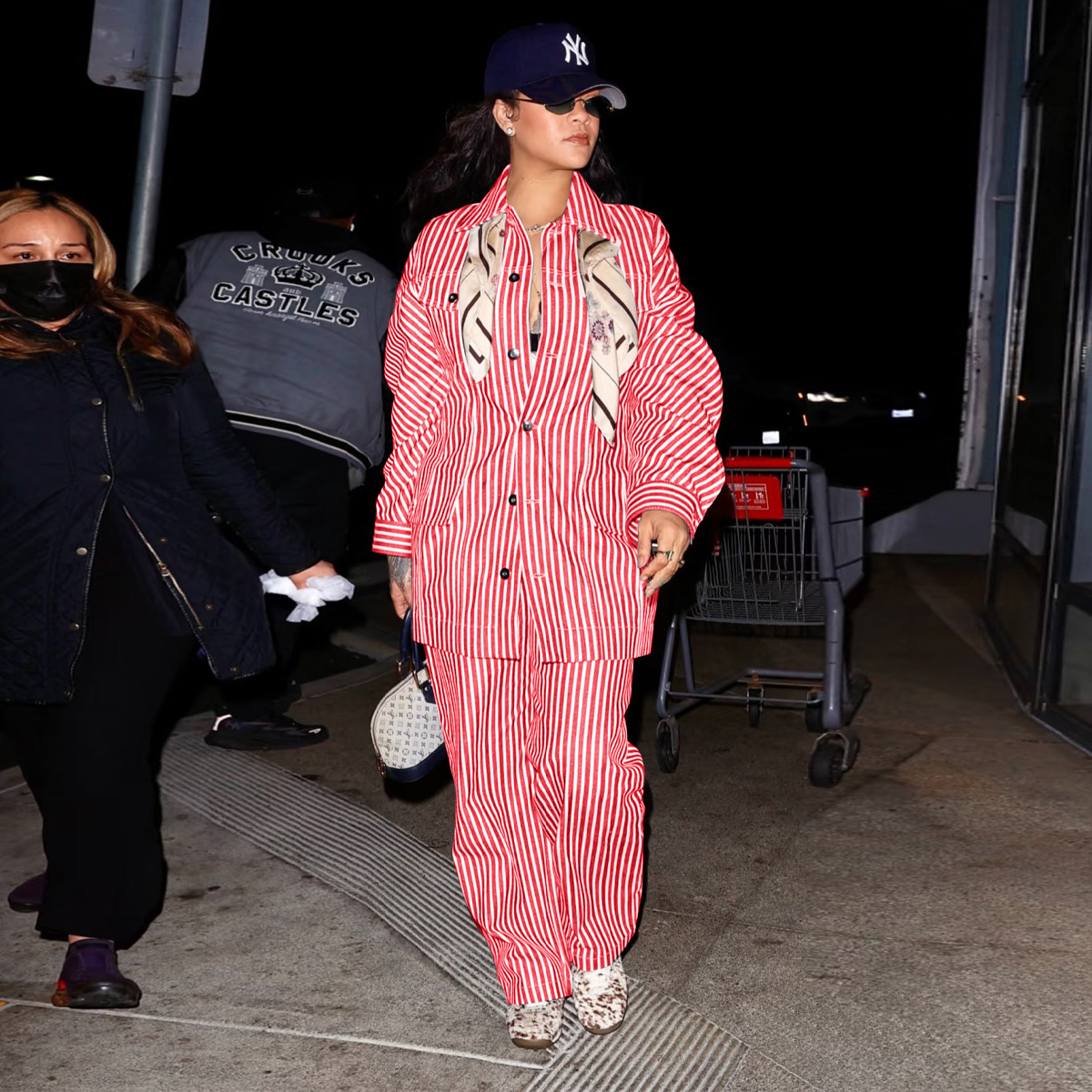 Button Stripe Long Sleeve Shirt & Wide Leg Pants Two-Piece Set