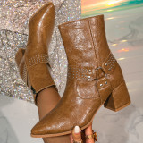 Rhinestone Pointed Toe Stiletto High Knee-High Boots Plus Size Shoes