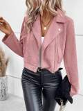 Winter Slim Fit Short Turn-Down Collar Zipper Jacket Suede Short Outerwear