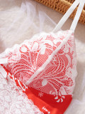 Sexy Lace Patchwork Lingerie Set Print Loungewear Two-Piece Set