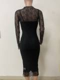 Women Lace Sleeve See-Through Sleeve Sexy Dress