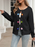 Women's Knit Outerwear Autumn Winter Lace-Up Bow Crochet Patchwork Cardigan
