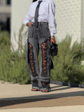 Hip Hop Street Ripped Ribbon Cargo Denim Pants