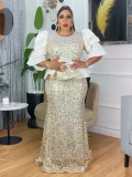 Plus Size Women's Autumn Sequin Mermaid Dress High Waist Party Evening Gown