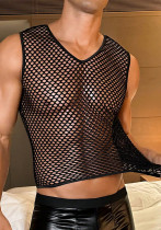 Men's Sensual Lingerie Mesh See-Through Vest Black Tight-Fitting Leather Shorts Nightclub Sexy Set Men's Sensual Lingerie Mesh See-Through Vest Black Tight-Fitting Leather Shorts Nightclub Sexy Set