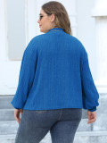 Women's Pullover Top Spring Autumn Plus Size Mock Neck Sweater Ribbon Bow Patchwork Rib Shirt