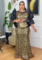 Plus Size Women's Autumn Sequin Mermaid Dress High Waist Party Evening Gown