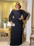 Africa Plus Size Women's Long Sleeve Elegant Pleated Formal Party Gown