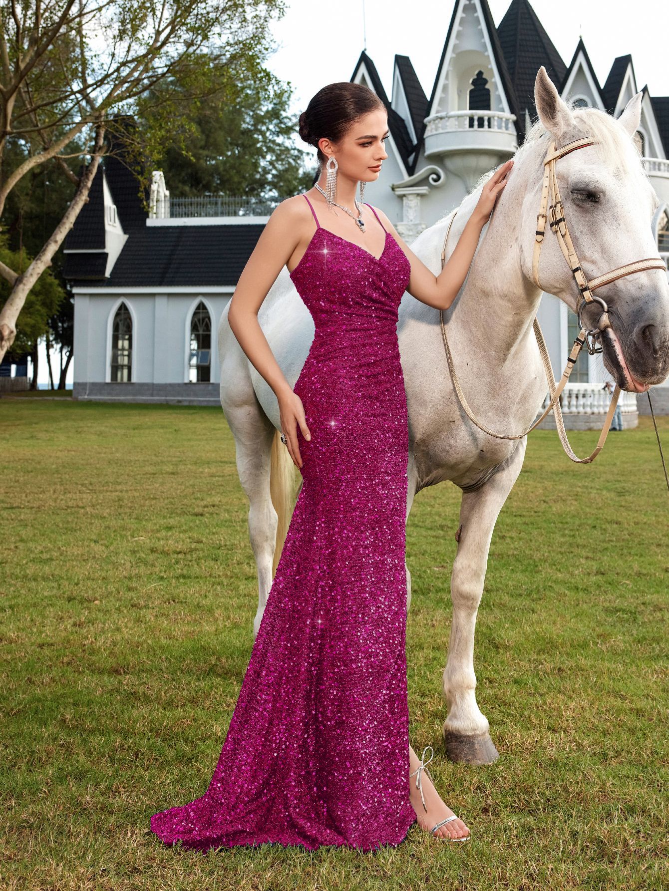 Women sexy summer strapless formal party French dress.