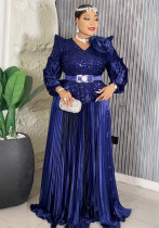 Sequin V-Neck Fashion Plus Size Dubai Elegant Long Gown