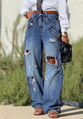 Ripped Wide Leg Denim Pants