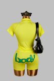 Women Summer Letter Printed Sexy Solid Top and Shorts Two-Piece Set