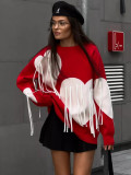 Trendy Print Lace Trim Round Neck Top