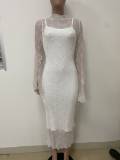 Women Lace Sleeve See-Through Sleeve Sexy Dress