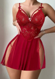 Erotic Lingerie Sexy Lace Mesh Lace-up Strap Slit Nightdress