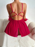 Erotic Lingerie Sexy Bow Mesh Strap Nightdress