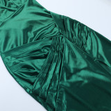 Satin Halter Neck Slit Sexy Dress Autumn Chic Long Gown