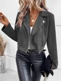 Winter Slim Fit Short Turn-Down Collar Zipper Jacket Suede Short Outerwear