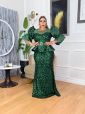 Plus Size Women's Autumn Sequin Mermaid Dress High Waist Party Evening Gown
